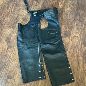 Black Leather Men’s Chaps with Side Zip and Snap Detail